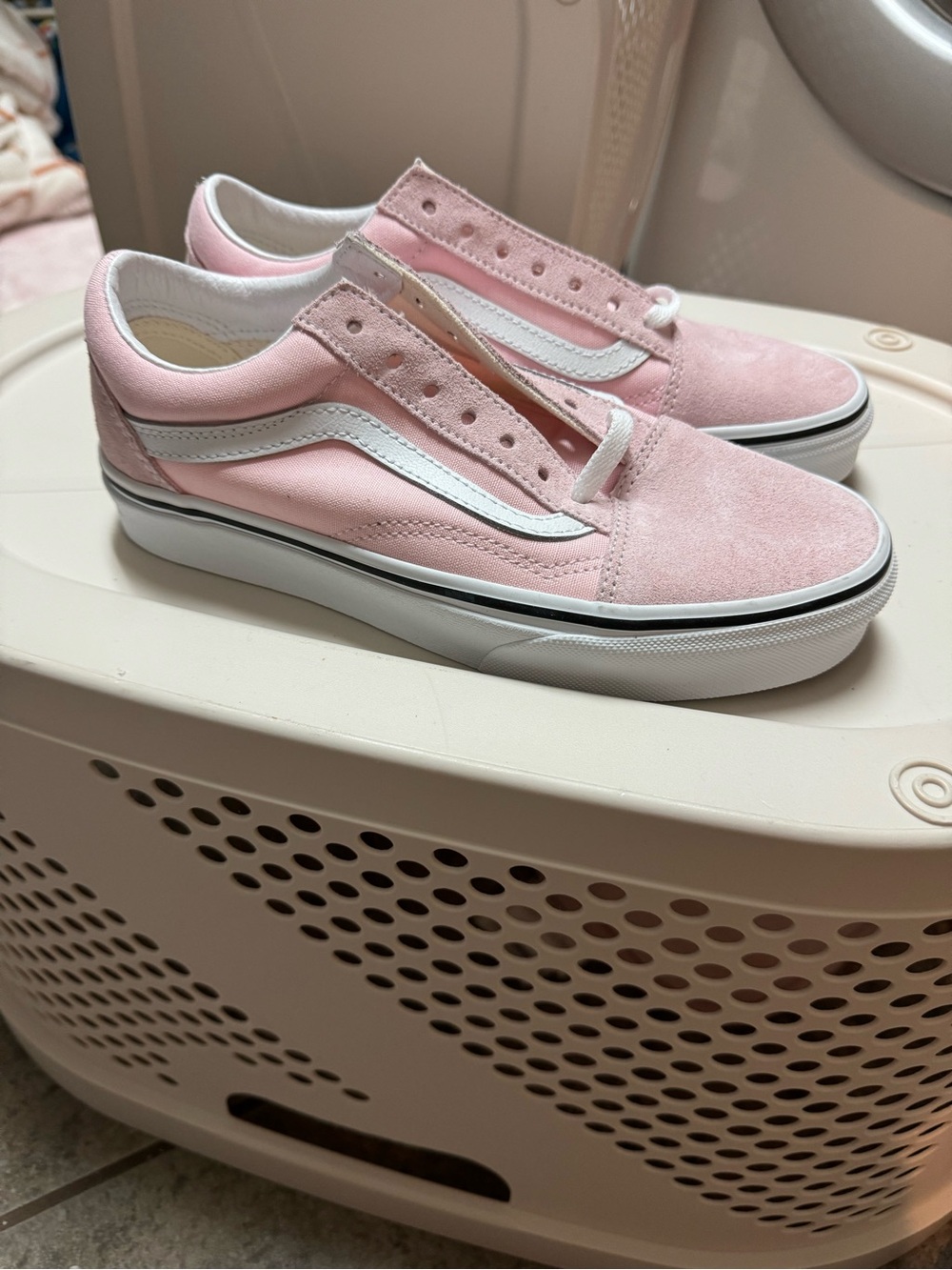 Vans Women’s Pink Low-Top Suede Sneakers with White Stripe
